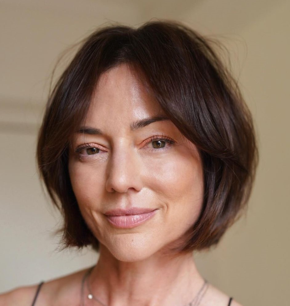 Chin Length Bob with Soft Curtain Bangs