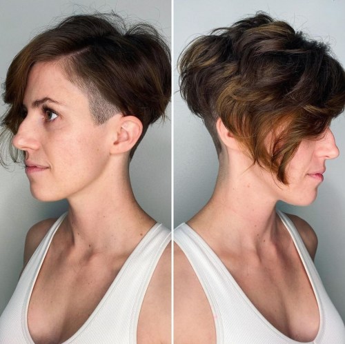 Thick Layered Pixie with Long Side Bangs Edgy Wavy Undercut Pixie