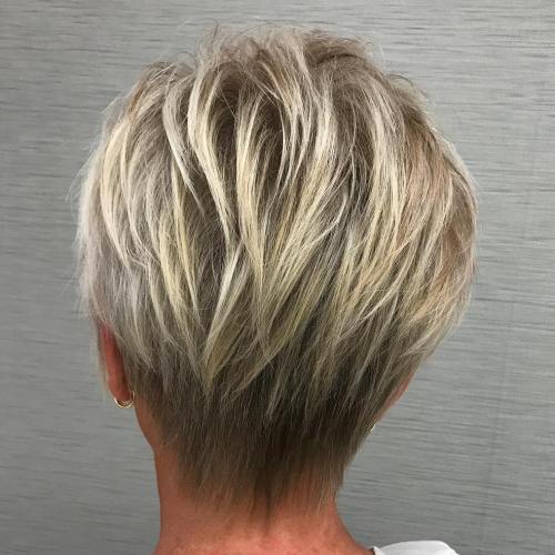 50+ Layered Blonde Balayage Pixie