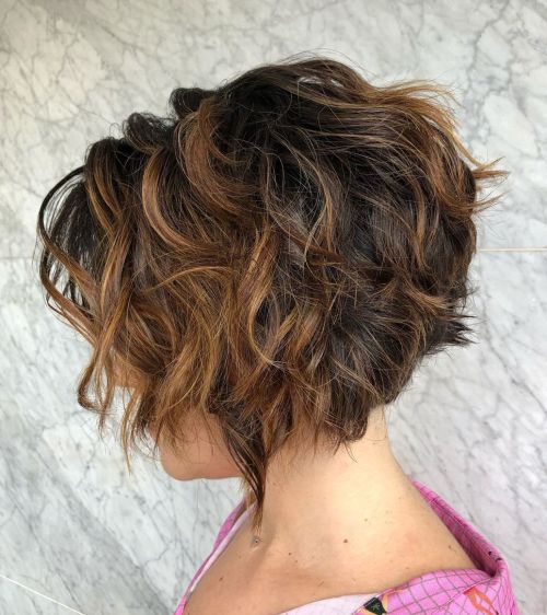 Dark Curly Shaggy Bob With Highlights