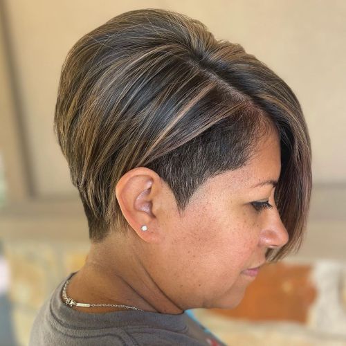 Blended Highlights on Pixie Bob Haircut Over 40 Women’s Short Undercut