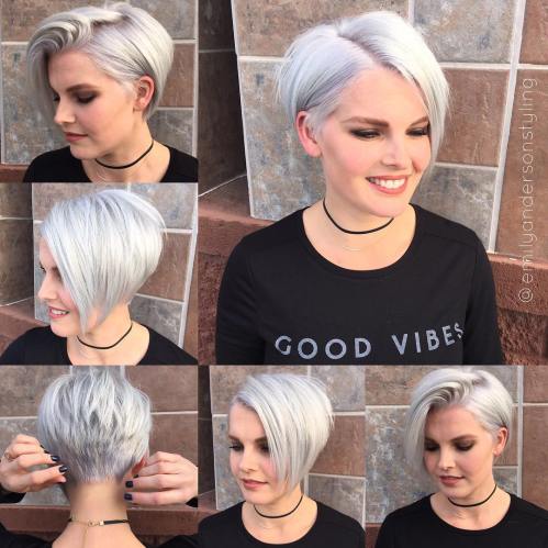 Short Silver Bob With Stacked Layers