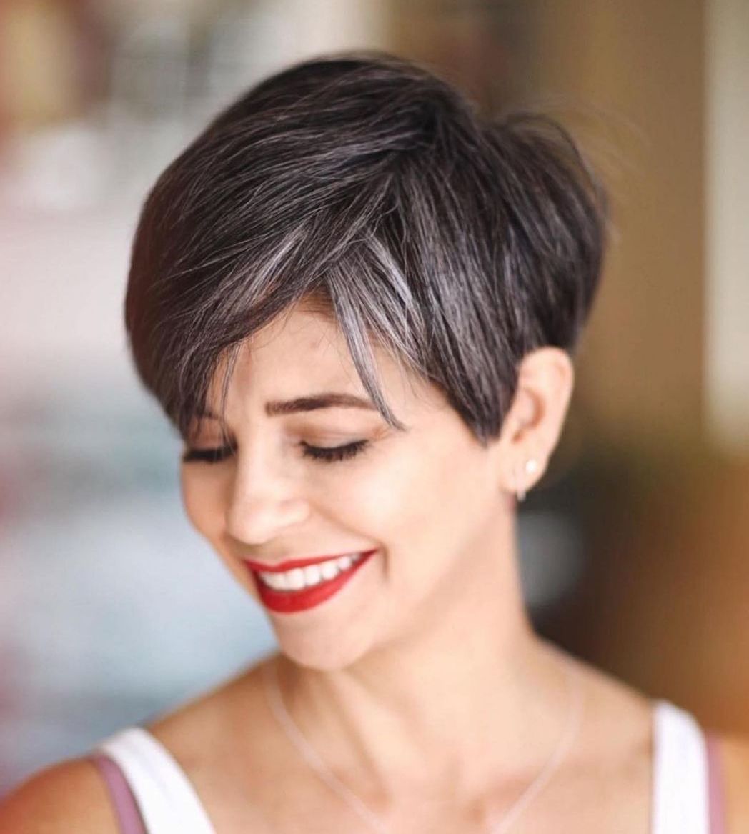 Charming Pixie Bob for Fine Hair Long Pixie with Skillful Gray Blending for Dark Hair