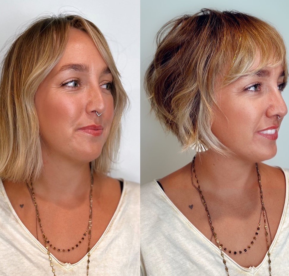 Shaggy Curly Bob with Face Framing Highlights