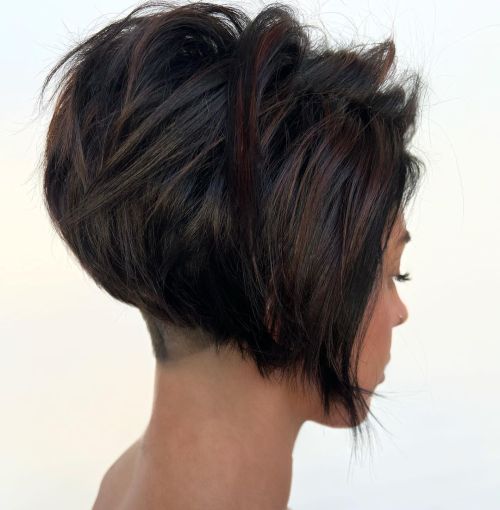 Gorgeous Pixie Undercut with Babylights Stacked Bob with Nape Undercut