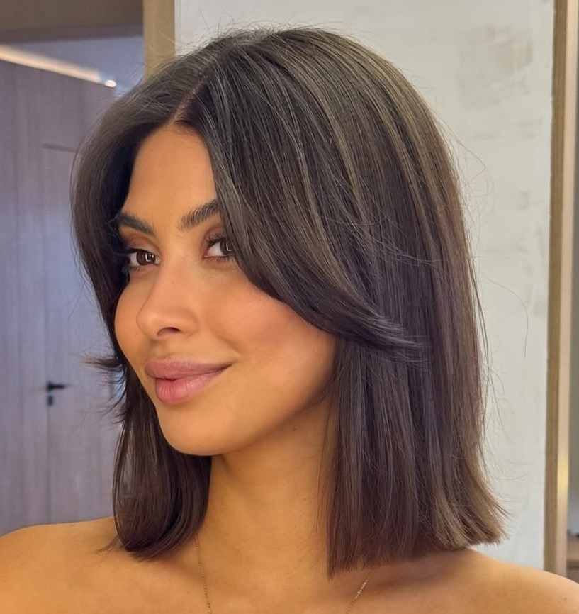 Soft Blunt Lob with Curtain Bangs