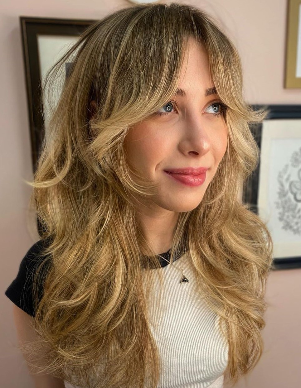 Straight Hair Wolf Cut with Waves and Curtain Bangs