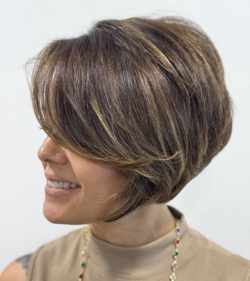 Jaw Length Stacked Bob with Peek a Boo Bangs
