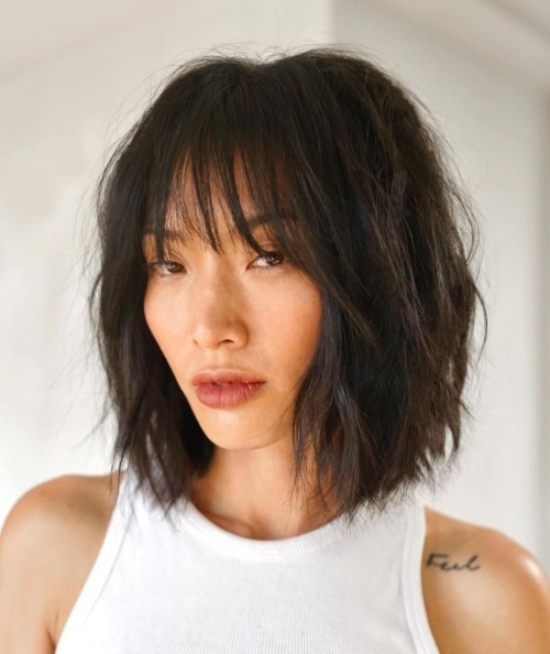 Edgy Medium Bob Shag with Bangs