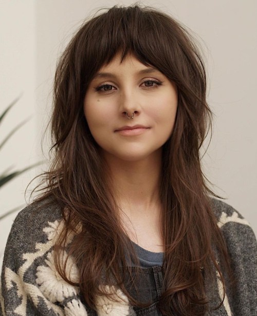 Long Wolf Cut with Curtain Bangs Neat Wolf Cut for Straight Hair