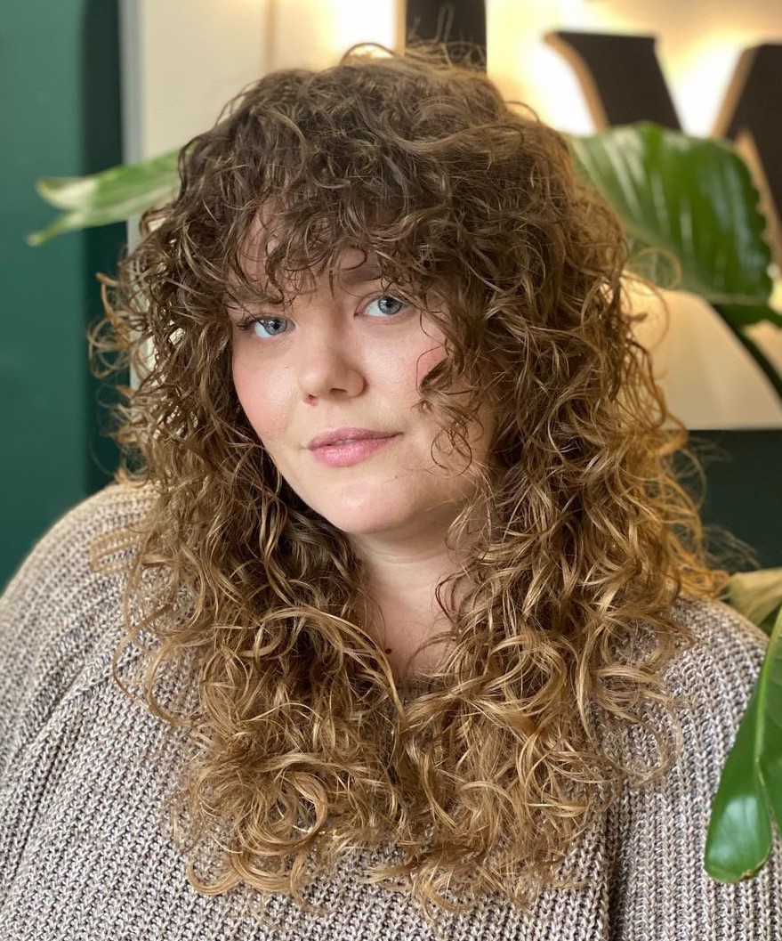 Wolf Cut on Long Curly Hair with Balayage