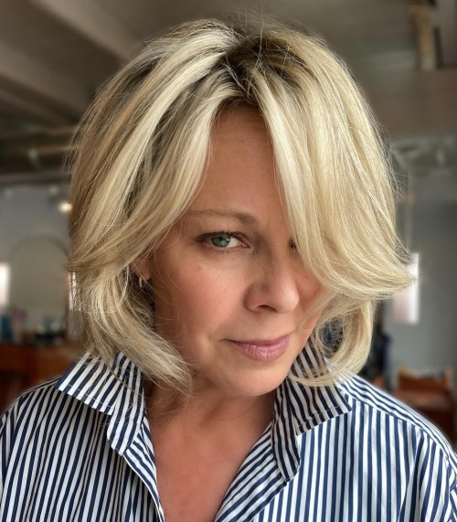 Rooted Blonde Bob with Side Bangs