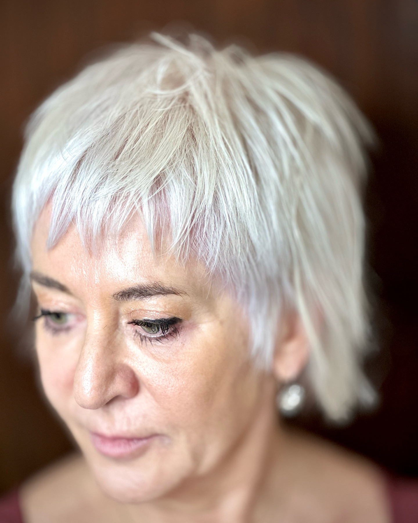 Short Gray Shag with Razored Bangs