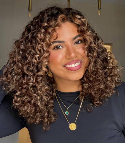 Medium Curls with Mushroom Brown Balayage