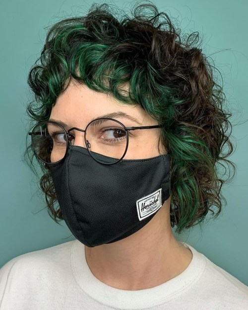 Rounded Bob with Green Highlights