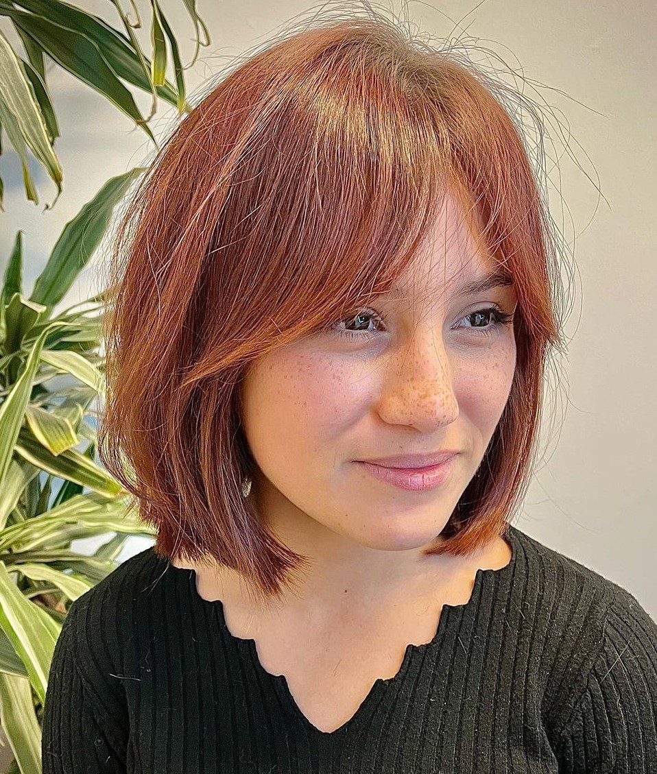 Reddish Brown Bob Hairstyle Red Bob for Straight Hair with Face Framing Layers