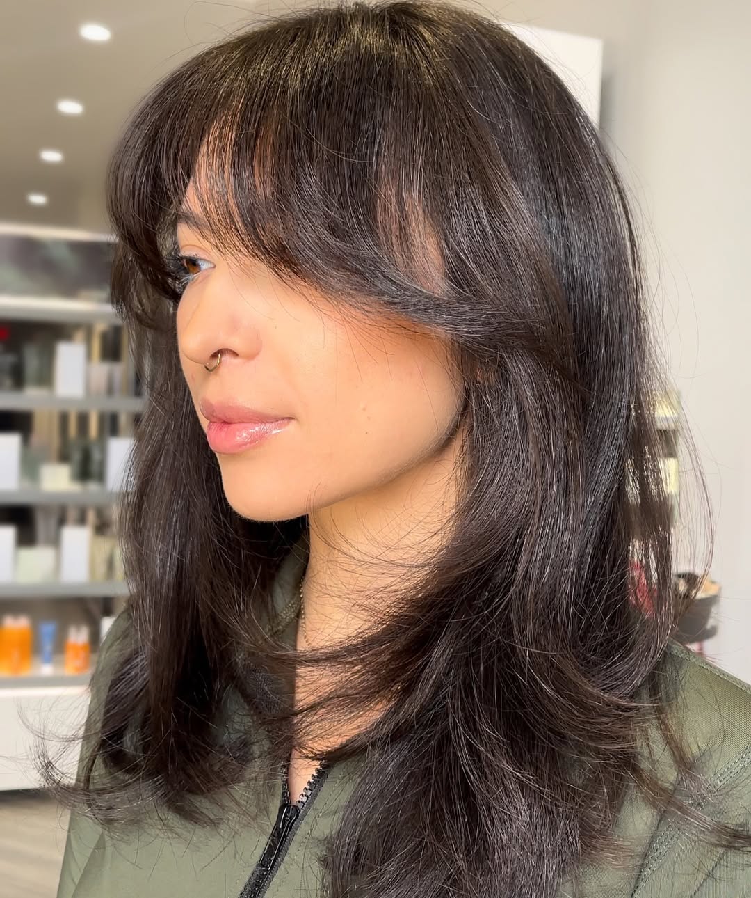 Soft Medium Cut with Bottleneck Bangs