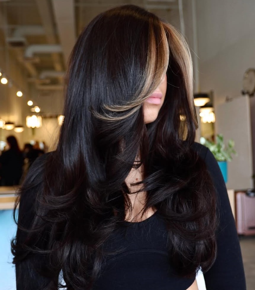 Long Layered Haircut with Money Piece