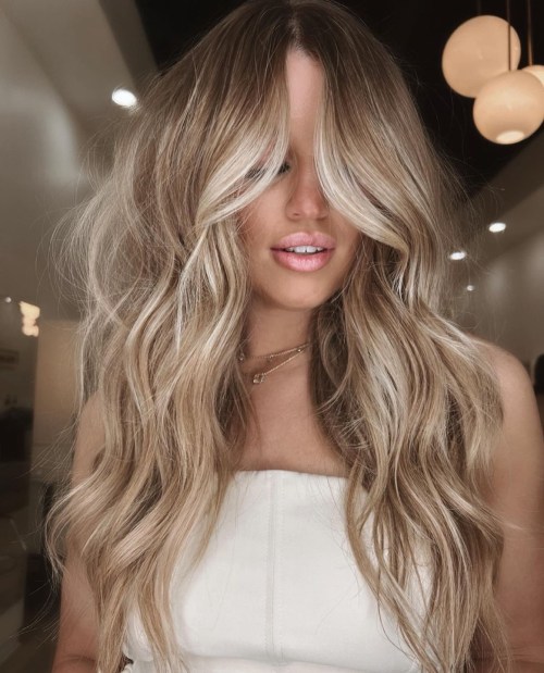 Earthy Blonde Balayage with White Mist