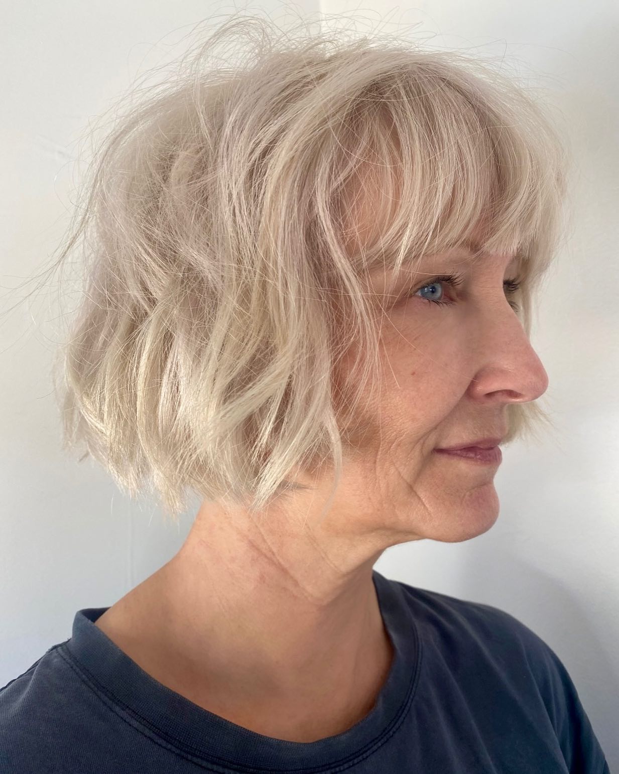 Shaggy Chin Length Bob with Bangs for Senior Women