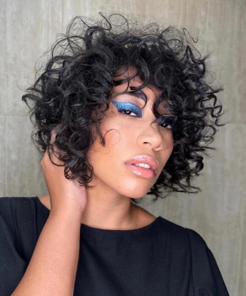 Black Bob with Curls in the Air