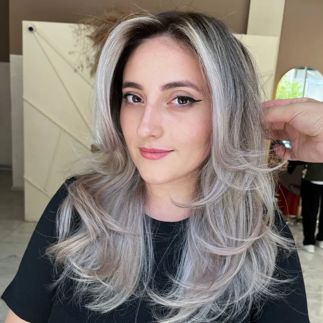 Butterfly Cut with Dark Roots