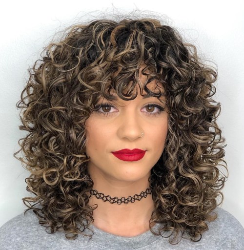 Medium Curly Hair With Curly Bangs