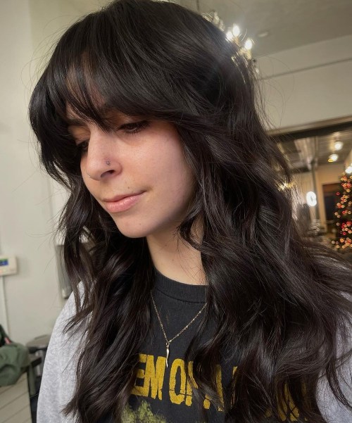 Stunning Brunette Wolf Hair Medium Layered Wolf Haircut