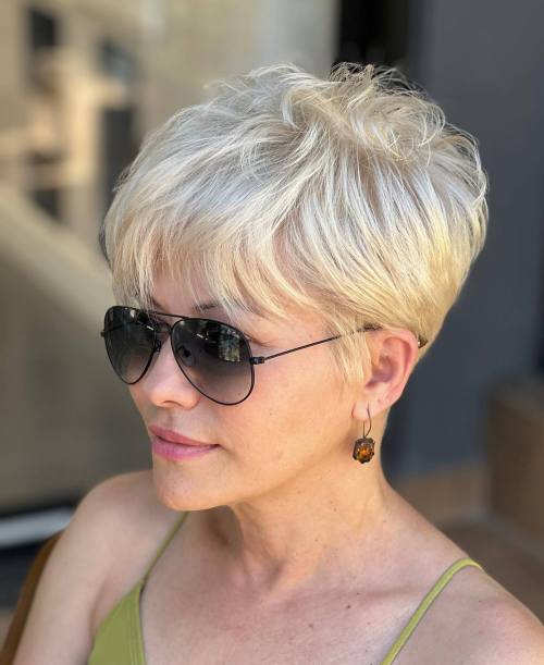 Soft Blonde Pixie with Feathered Crown