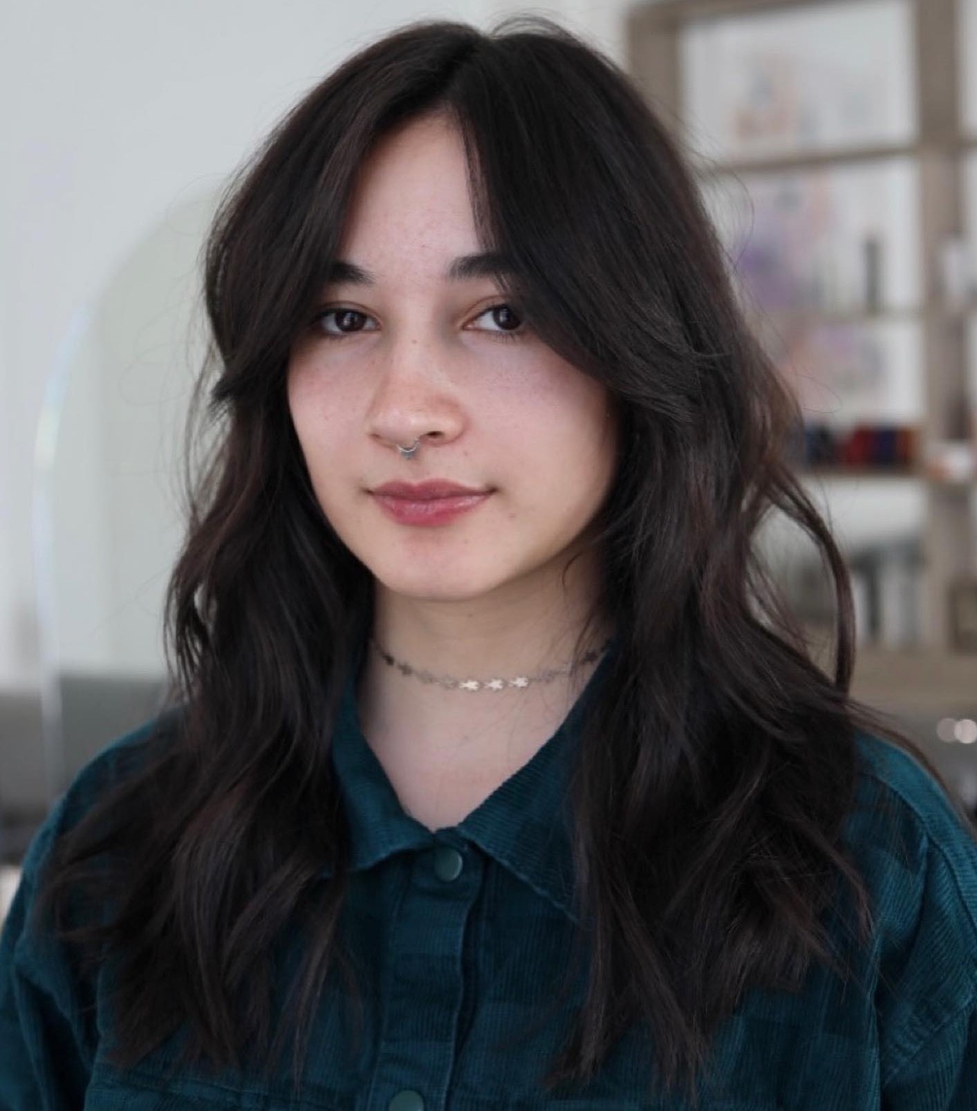 Off-Center Curtain Bangs Hairstyle