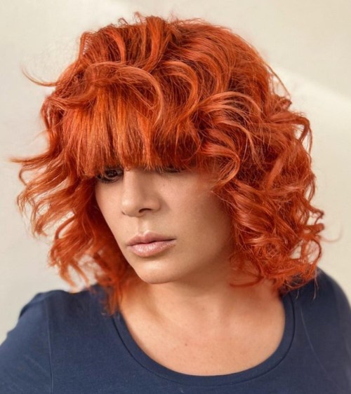 Curly Bob with Blunt Bangs