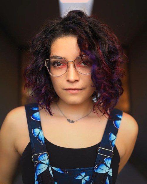 Short Curly Hair with Blue and Red Highlights