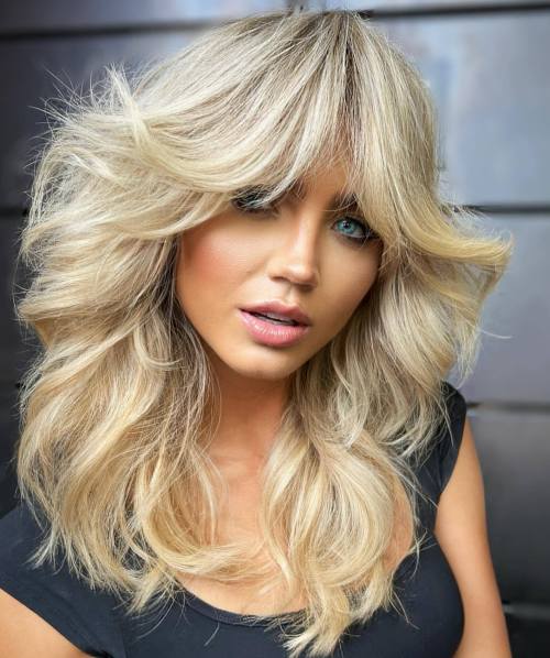 Below the Shoulders Shag with Voluminous Bangs