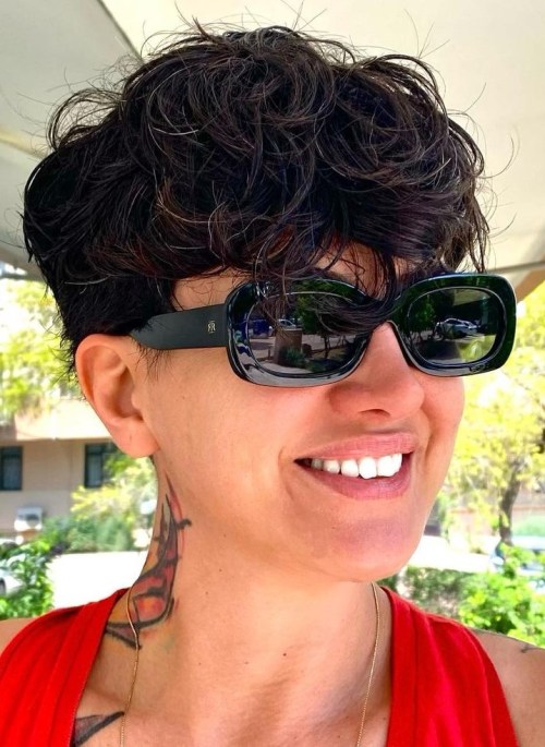 Dark Curly Pixie Cut