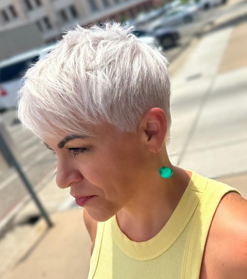 Edgy Short Bright Silver Undercut Pixie