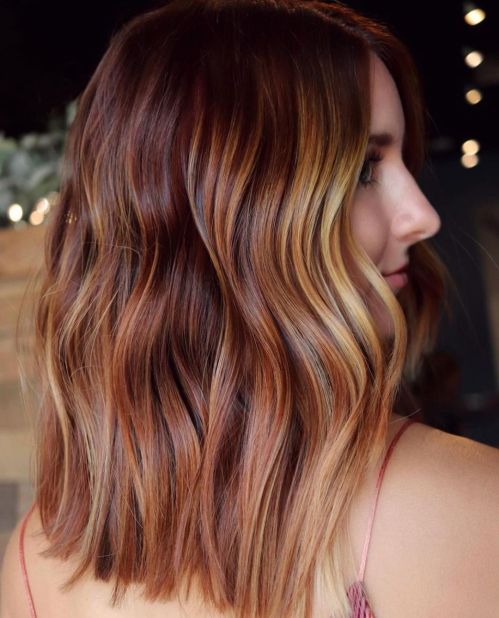 Auburn Lob with Blonde Highlights