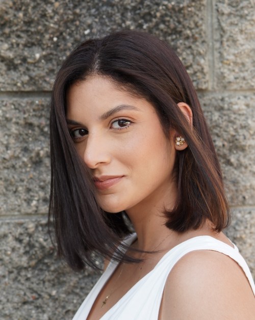 Classy Brown No Bangs Lob for Thick Hair