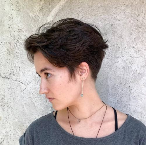 Tapered Feathered Brunette Pixie