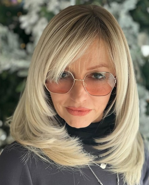 Over 50 Swoopy Lob with Side Bangs