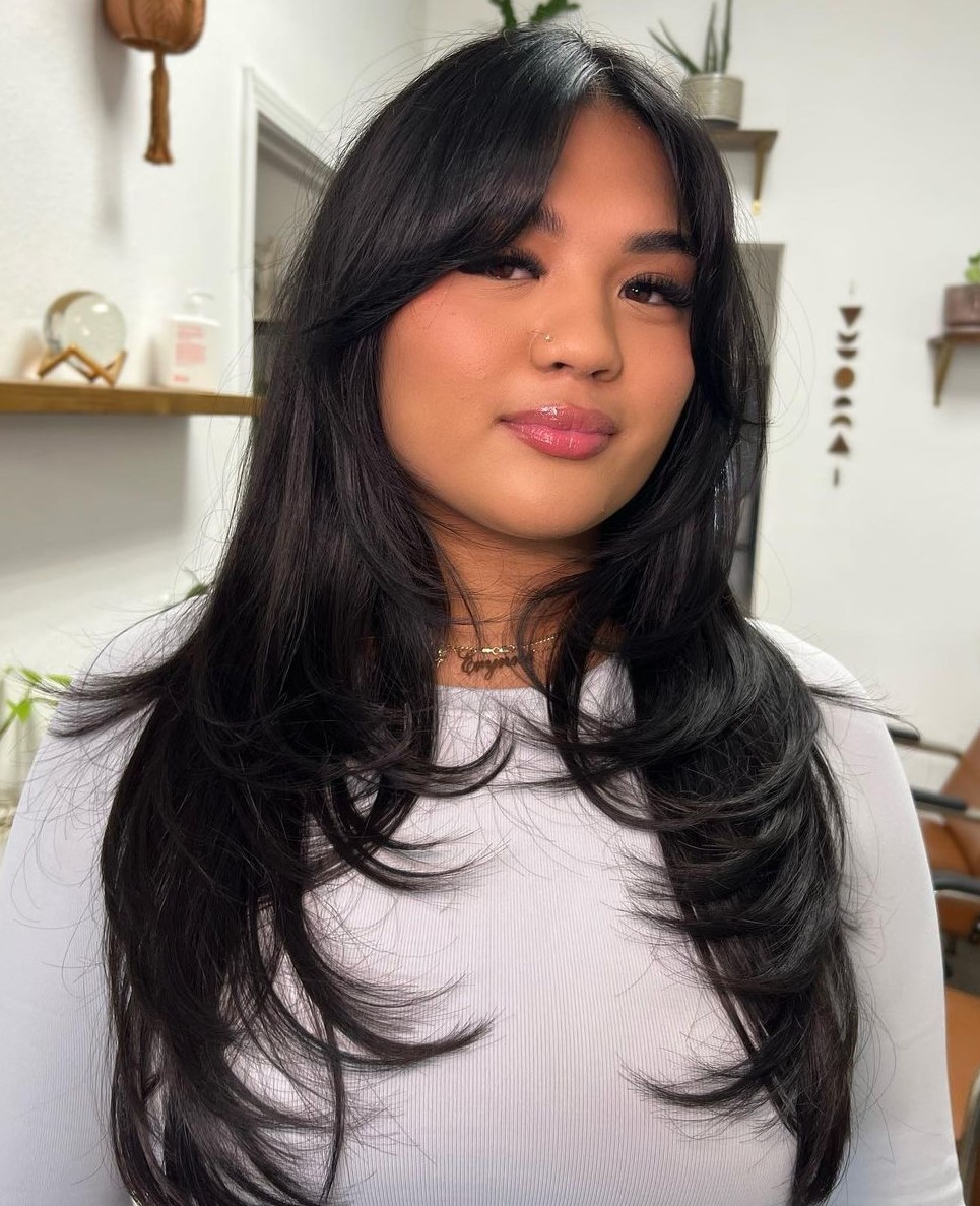 Curtain Bangs with Flipped Layers Long Layers and Curtain Bangs for Straight Hair