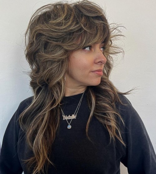 Long Heavily Layered Wolf Cut Thick Shaggy Wolf Hairstyle with Babylights