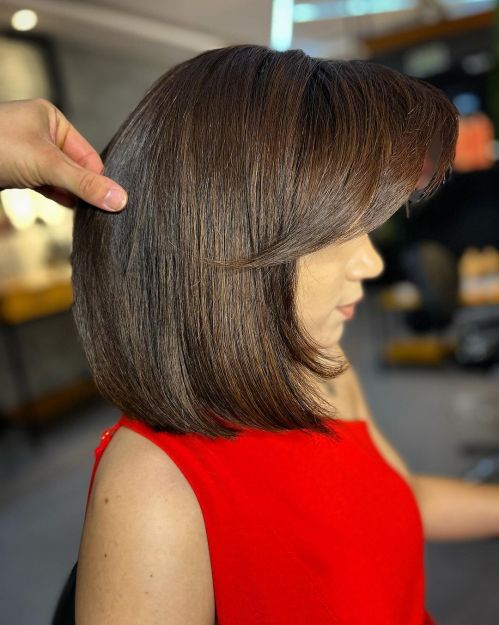 Thick Hair Lob with Swoopy Bangs