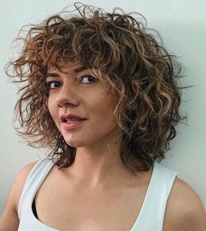 Choppy Curly Bob with Messy Curly Bangs
