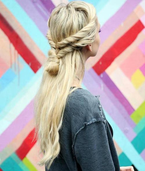 Twisted Half Updo For Long Hair