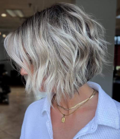 Stacked Dirty Blonde Bob with Shaggy Outer Layers