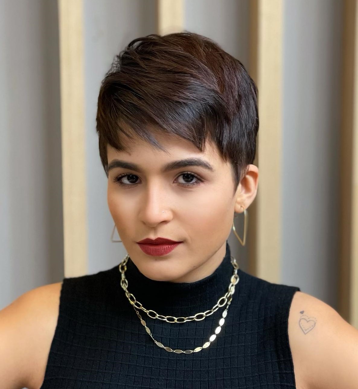 Chocolate Brown Classic Pixie Haircut for Oval Face Shape